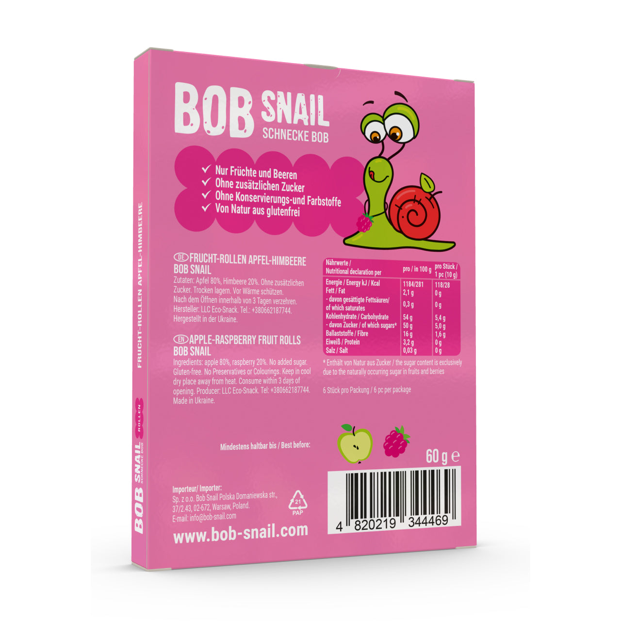 Bob Snail Fruchtrollen Apfel-Himbeere 20x60g