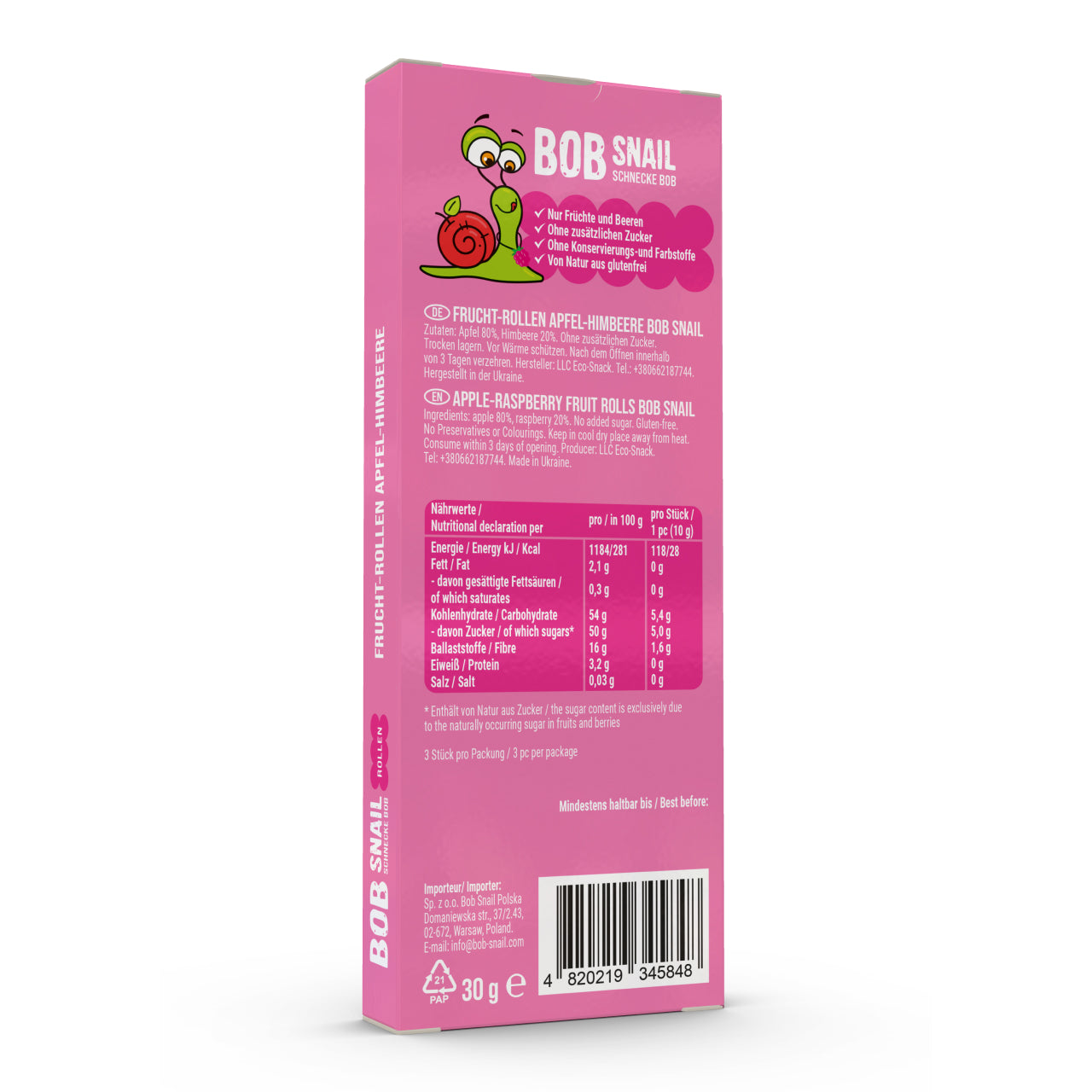 Bob Snail Fruchtrollen Apfel-Himbeere 24x30g