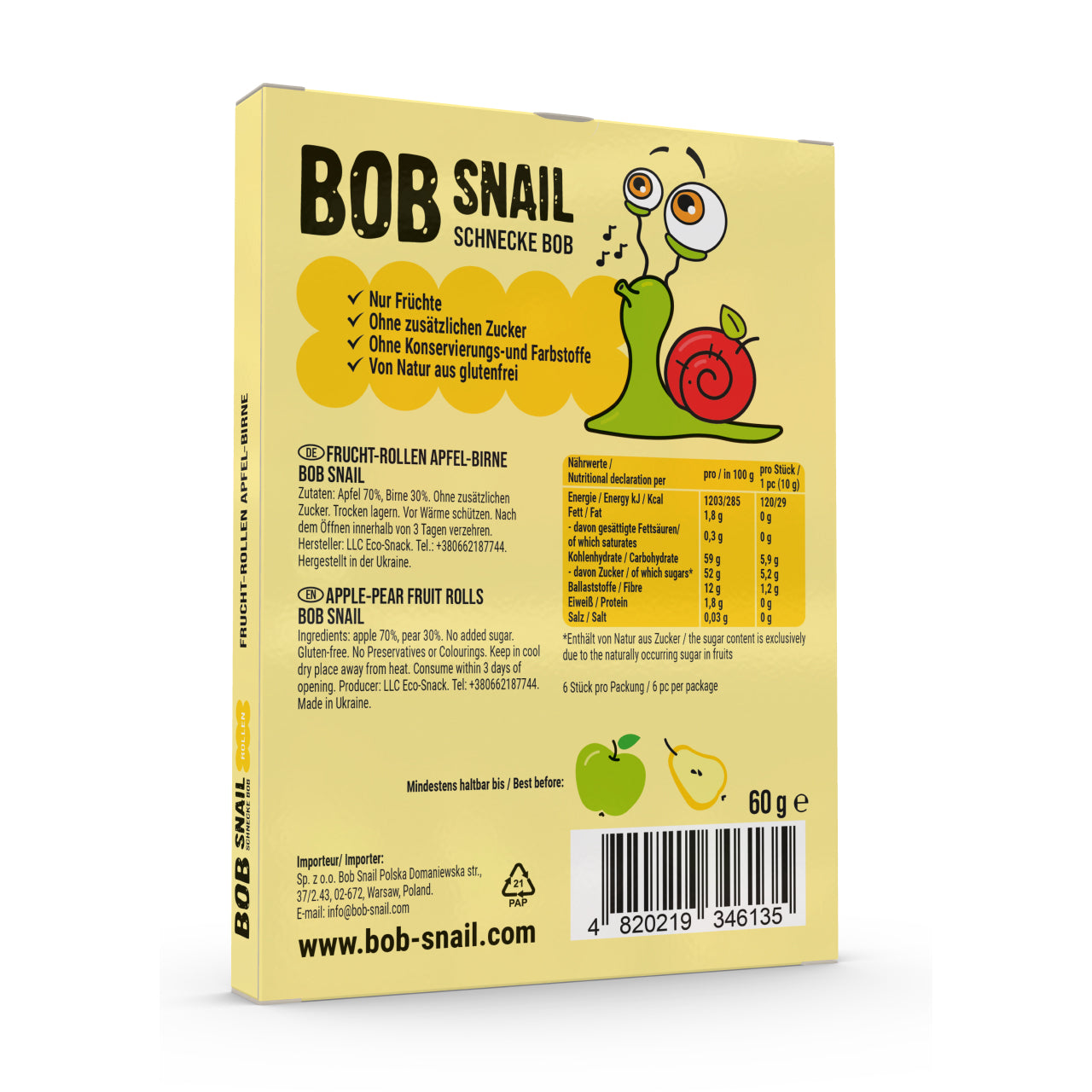 Bob Snail Fruchtrollen Apfel-Birne 20x60g