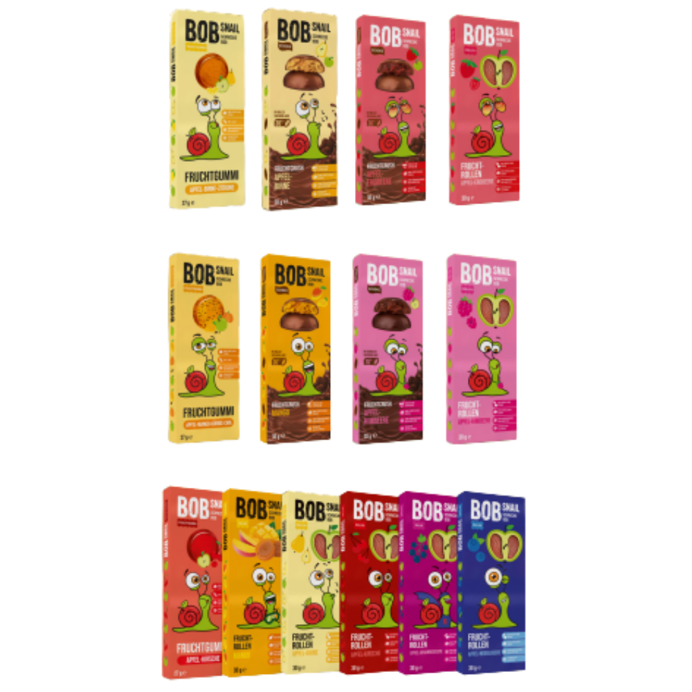 Bob Snail Display 1 - Mix - Fruchtrollen 30g, Fruchtcrush 30g, Fruchtgummi 27g