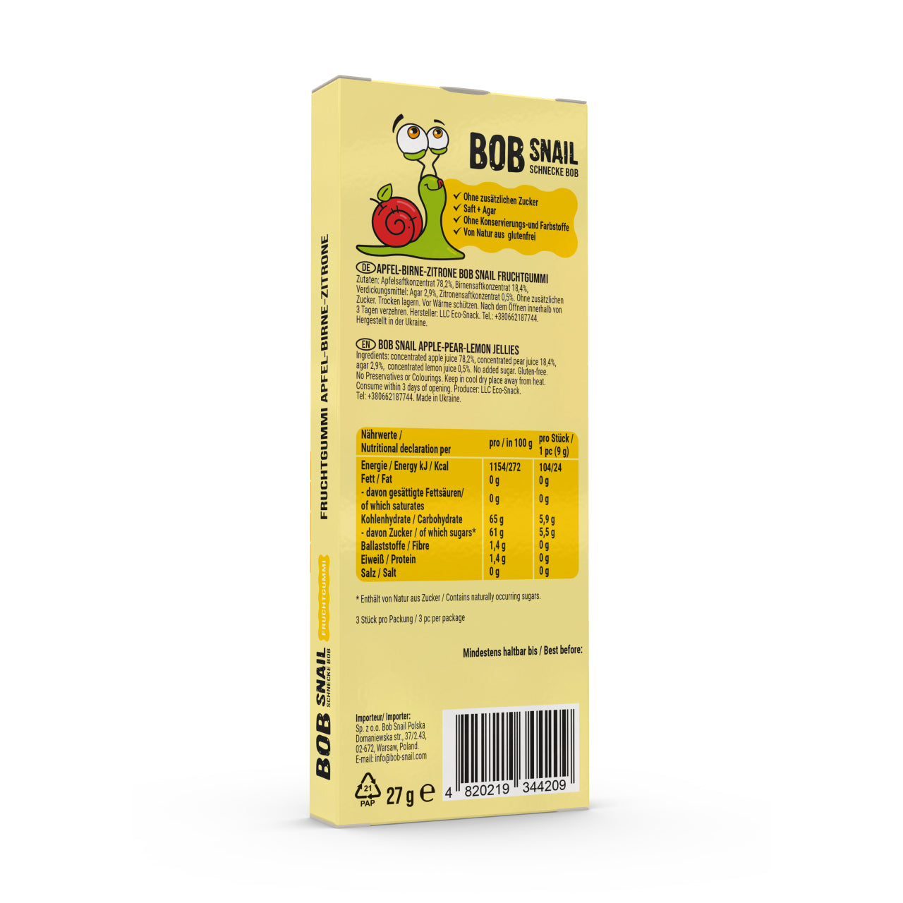 Bob Snail Fruchtgummi Apfel-Birne-Zitrone 24x27g