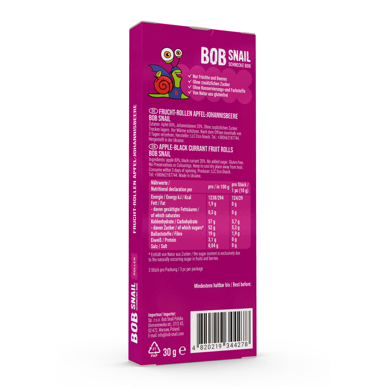 Bob Snail Fruchtrollen Apfel-Johannisbeere 24x30g