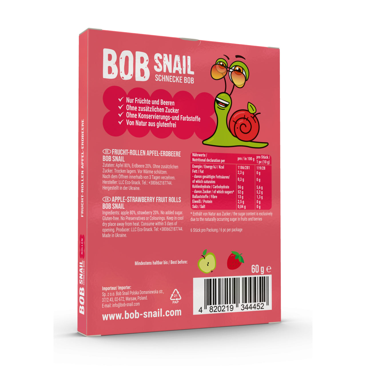 Bob Snail Fruchtrollen Apfel-Erdbeere 20x60g