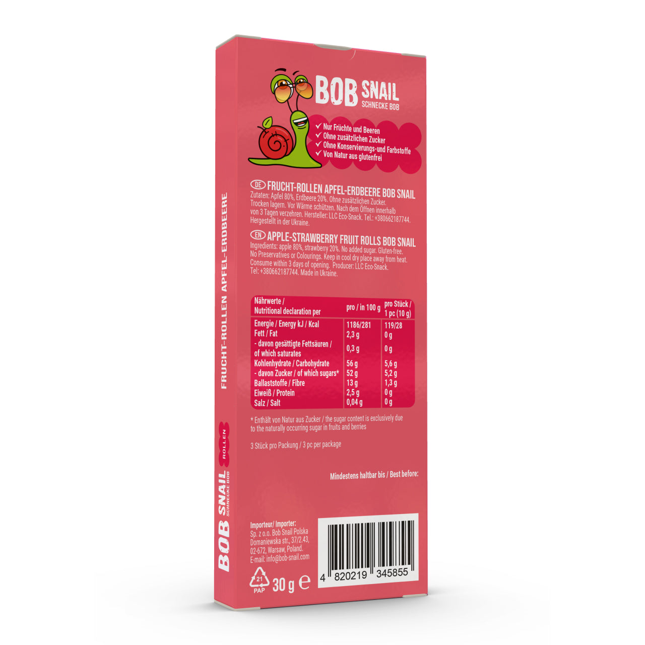 Bob Snail Fruchtrollen Apfel-Erdbeere 24x30g