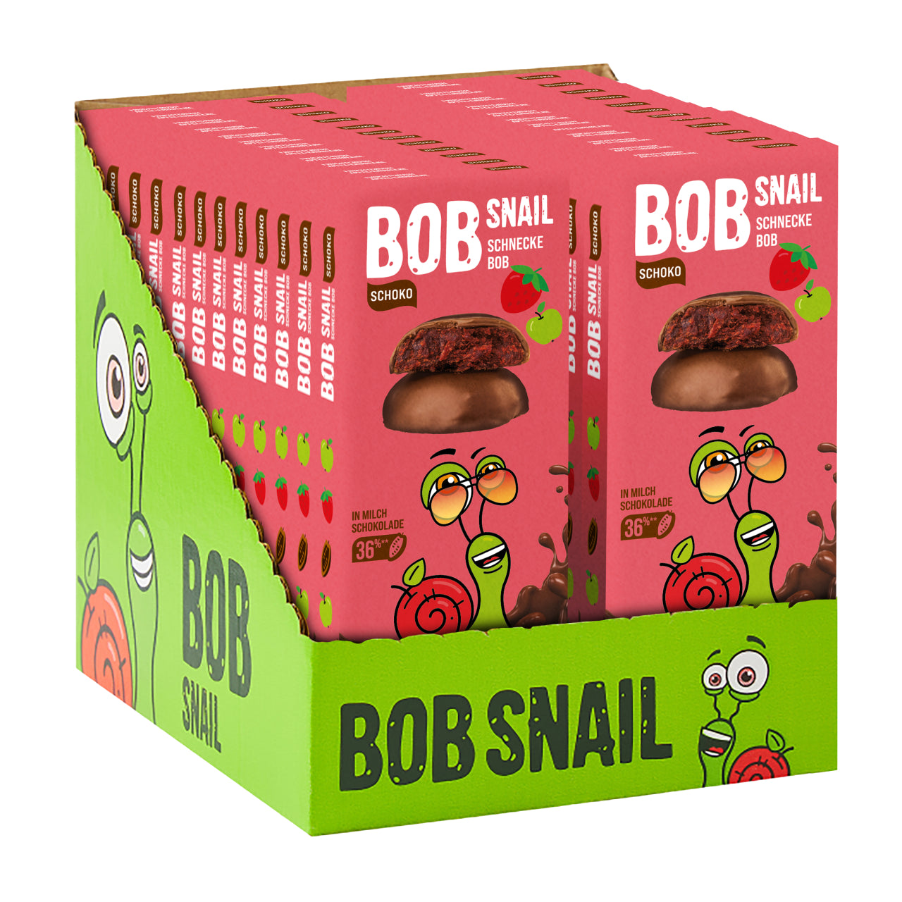 Bob Snail Schoko Fruchtcrush Vollmilch Apfel-Erdbeere 24x30g