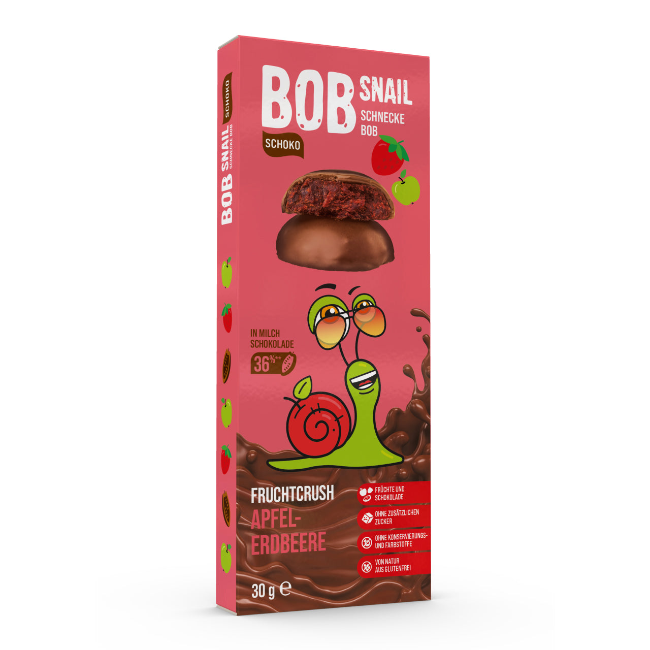 Bob Snail Schoko Fruchtcrush Vollmilch Apfel-Erdbeere 24x30g