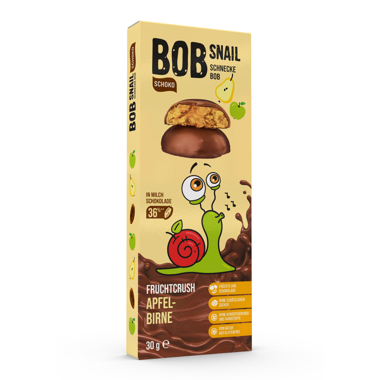 Bob Snail Schoko Fruchtcrush Vollmilch Apfel-Birne 24x30g