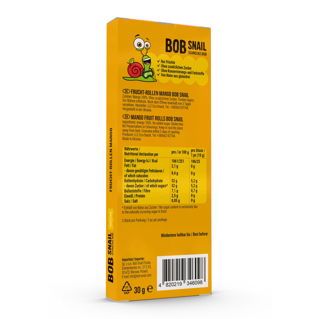 Bob Snail Fruchtrollen Mango 24x30g
