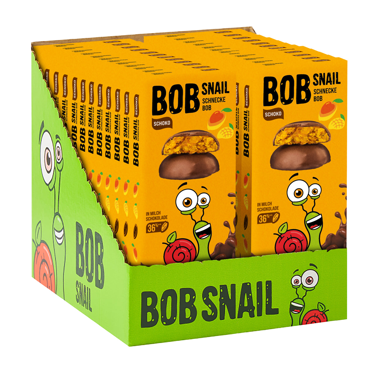 Bob Snail Schoko Fruchtcrush Vollmilch Mango 24x30g
