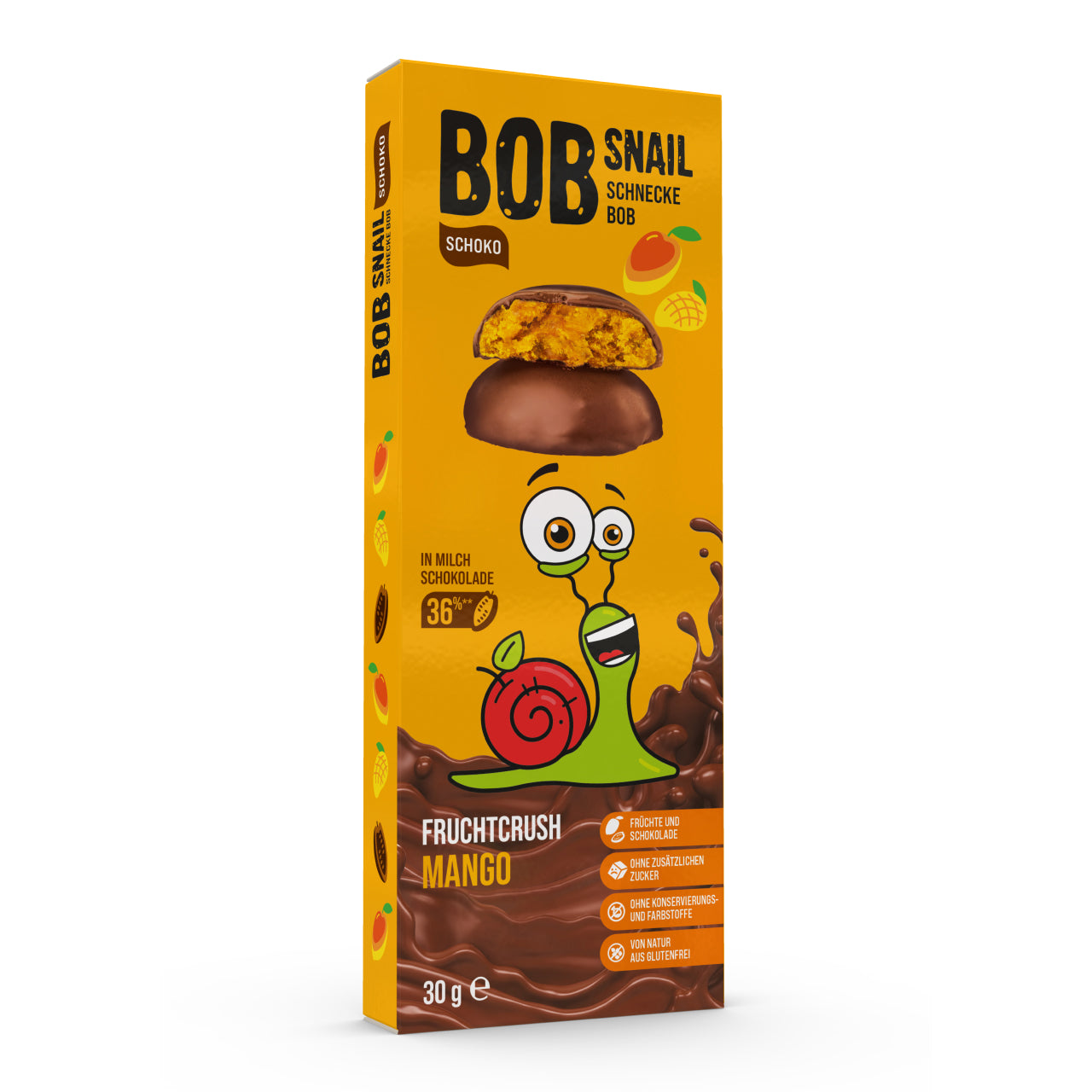 Bob Snail Schoko Fruchtcrush Vollmilch Mango 24x30g