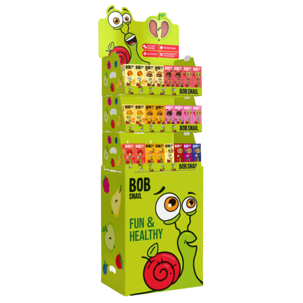 Bob Snail Display 1 - Mix - Fruchtrollen 30g, Fruchtcrush 30g, Fruchtgummi 27g