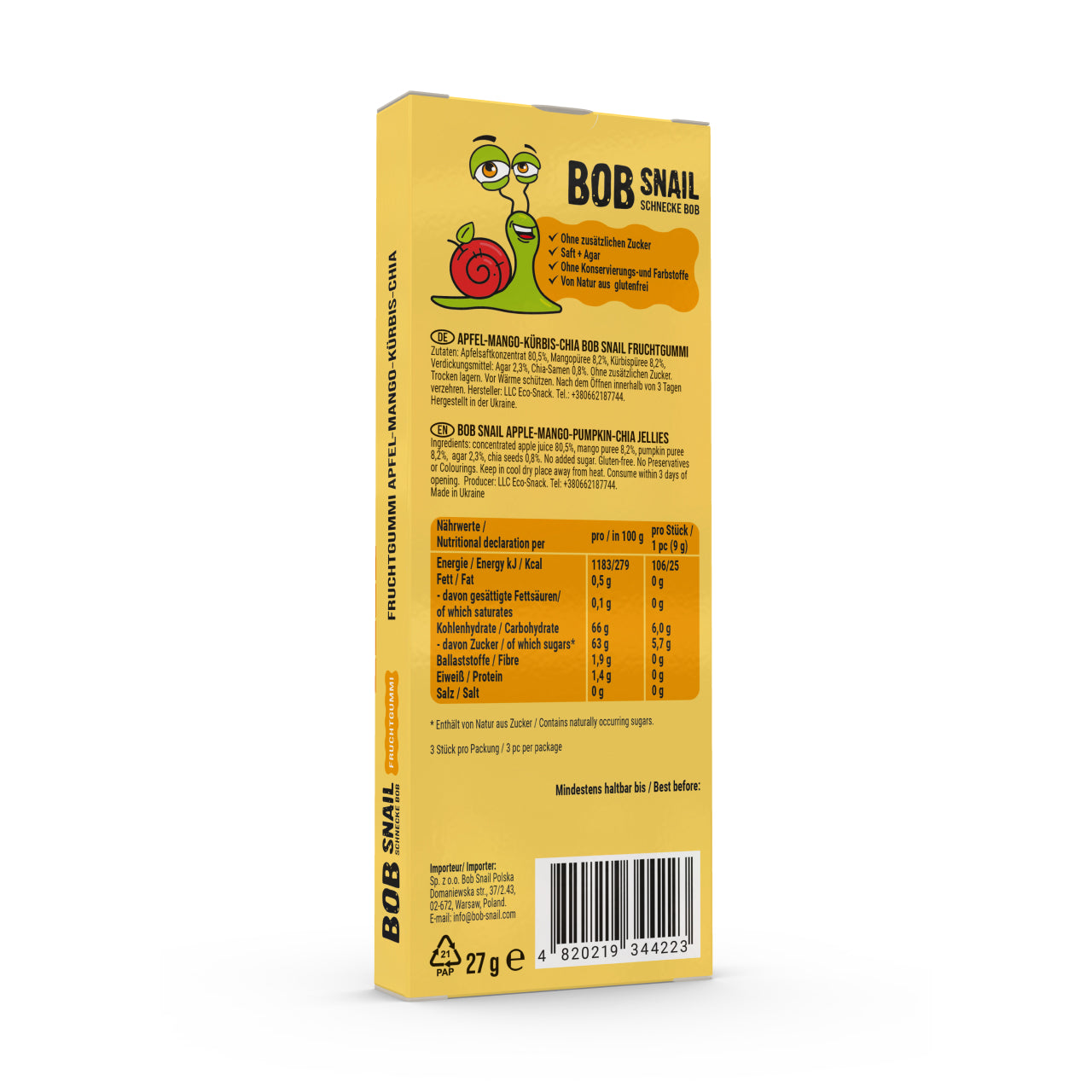 Bob Snail Fruchtgummi Apfel-Mango-Kürbis-Chia 24x27g