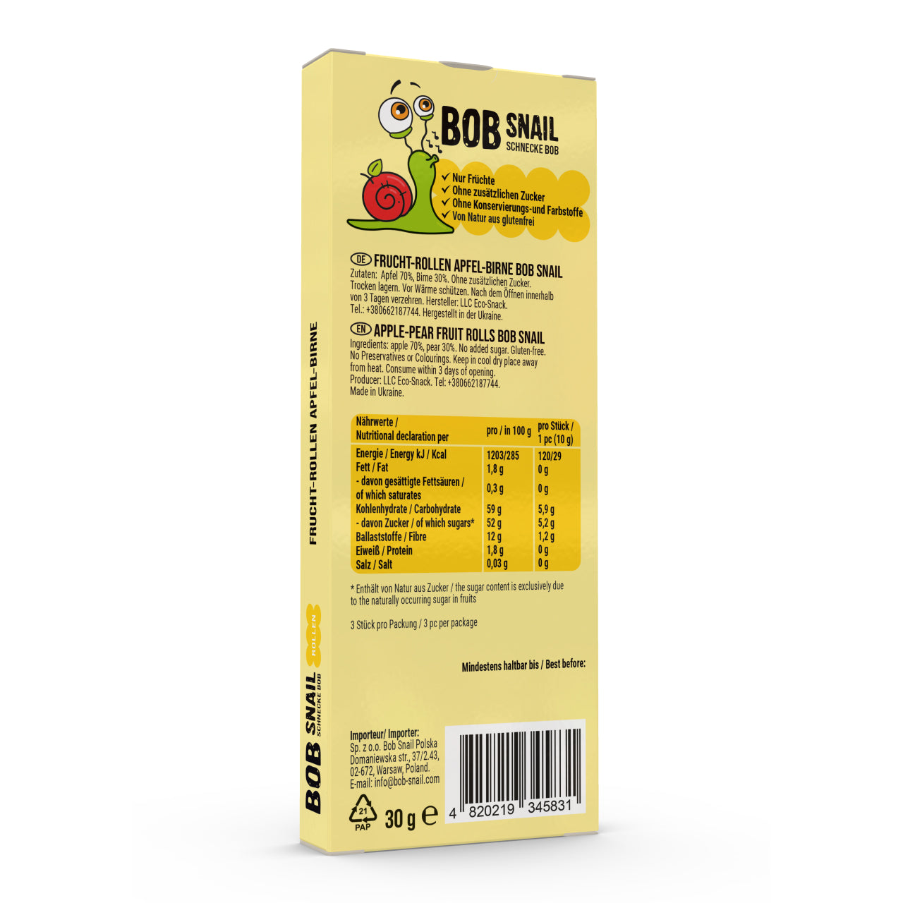 Bob Snail Fruchtrollen Apfel-Birne 24x30g